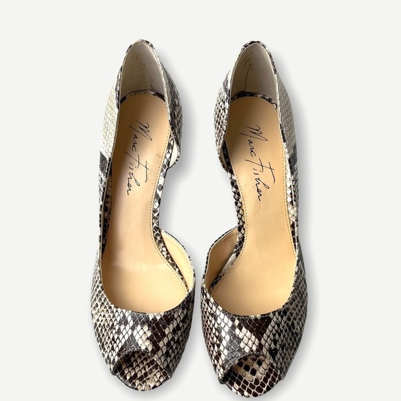 Marc Fisher Joey Peep Toe Faux Snakeskin D'Orsay Heels Size 7 - Picture 1 of 8